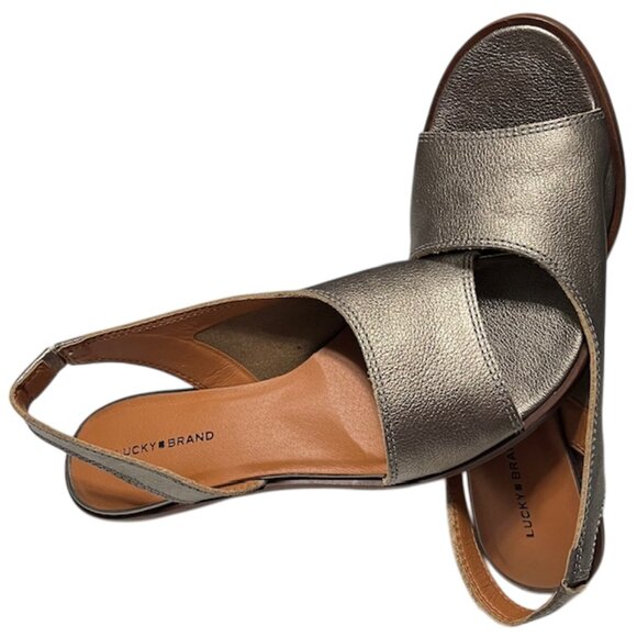 LUCKY BRAND Safello Leather d'Orsay Pewter Asymmetric Slingback Sandals  Size 9 - Picture 10 of 15